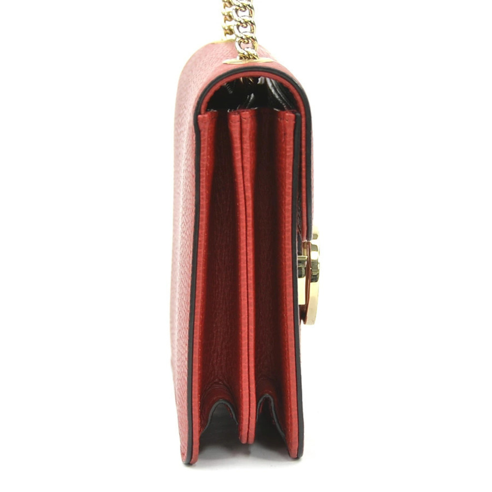 Gucci Leather Bag Interlocking Gold Shoulder Red GG Metal Gold Red